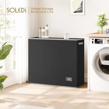 SOLEDI 180L Laundry Hamper 3 Section, Extra Large Laundry Hamper with Lid, Dirty Clothes Hamper with Sturdy Handle, Large Laundry Basket Organizer for Laundry Room, Bedroom, Hampers for Laundry - Image 2