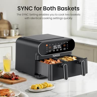 TOPZEE 11-QT Large Air Fryer - 8 in 1 XL Airfryer with Flex Basket, Divider for Dual Cooking, Preheat, Air Fry, Roast, Broil, Bake, Reheat, Dehydrate, French Fries, Dishwasher Safe, Black - Image 4