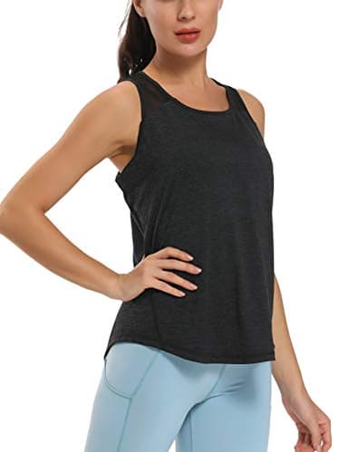 Aeuui Womens Workout Tops for Women Racerback Mesh Yoga Shirts Athletic Running Tank Tops Sleeveless Gym Clothes Dark Grey - Image 2