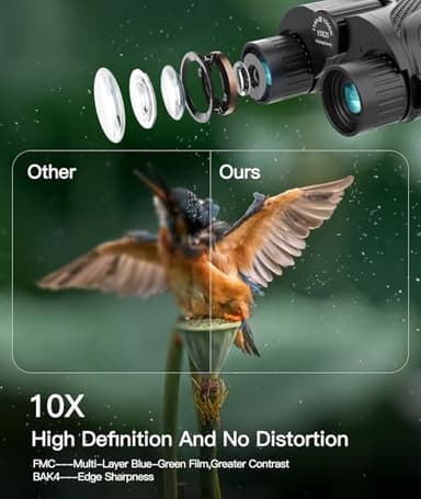 10X Waterproof Binoculars with High-Definition FMC Coated Lens, BAK4 Prism, Adjustable Diopter, Anti-Slip Design, Durable and Lightweight – Perfect for Bird Watching, Hunting, and Outdoor Activities - Image 3
