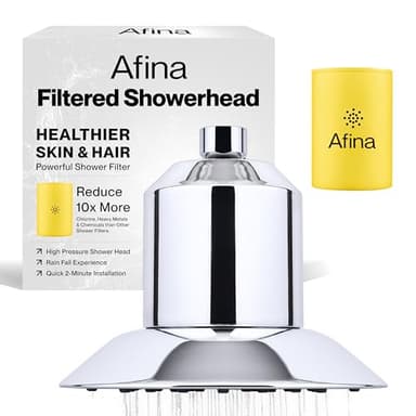Afina Filtered Shower Head - High Pressure Rain Shower System, Removes 99% Chlorine, Heavy Metal & Chemicals - Water Filter for Hard Water - Bathroom Accessories & House Essentials - Chrome Showerhead - Image 1