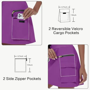 MIVEI Women's Hiking Cargo Skort Skirt High Waisted Golf Dressy Casual with Zipper Pockets Workout Sport Quick Dry Skirts Dark Purple - Image 4