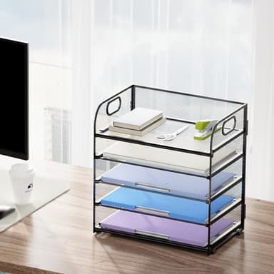 Marbrasse 5 Tier Paper Organizer Letter Tray, Mesh Desk File Organizer with Handle, Paper Sorter Desk Organizer for Home Office Supplies(Black) - Image 6