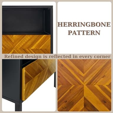 Bme Vivian Solid Wood Nightstand, End Table, Bedside Table with Herringbone Pattern for Rustic Bedroom, Easy Assembly, Rustic Golden Brown and Black - Image 6