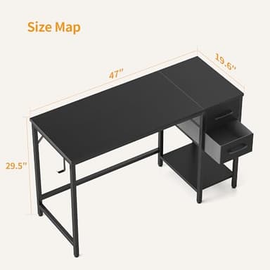 Cubiker Computer Home Office Desk with Drawers, 47 Inch Small Desk Study Writing Table, Modern Simple PC Desk, Black - Image 3