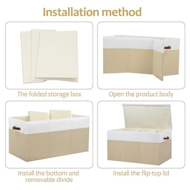 Extra Large Toy Storage Box with Lid, Sturdy Toys Storage Chest Bin Organizer Basket with Dividers for Kids, Boys, Girls, Nursery, Closet, Bedroom, Playroom 35.5"x17" x17" (Beige and White) - Image 7