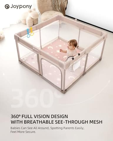 Joypony Baby Playpen with Mat, 50x50 in Small Play Pen for Babies, Toddler Playpen for Apartment, Indoors Play Yard with Soft Breathable Mesh (Beige with Mat) - Image 3