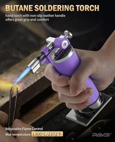 RAVS Butane Torch, 2 Flame Mode Soldering Torches, Kitchen Torch with Adjustable Flame, Industrial Soldering Torches for DIY, Brazing, Welding, Resin Art, Purple Mini Torch, Butane not Include - Image 3