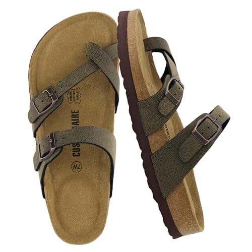 CUSHIONAIRE Luna Cork Footbed Women's Sandals - Comfortable Slip-On Slides with Adjustable Straps & Memory Foam for All-Day Wear | Beach Essential Summer Sandals for Women 2025, BROWN 7.5W - Image 1