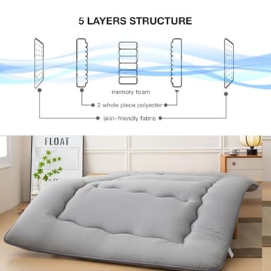 INFINICE Japanese Floor Mattress Futon Mattress, Foldable Roll Up Mattress with Portable Storage Bag, Tatami Mat Sleeping Pad Suitable for Camping, Guest Room, Gray, Queen - Image 2