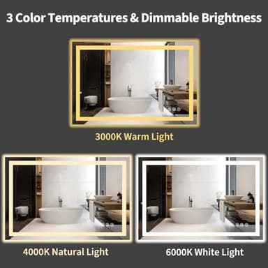 Koonmi 40"x30" LED Mirror for Bathroom, 90CRI Anti-Fog Vanity Mirror with Front and Backlight, Shatter-Proof Wall Mirror with Light, Easy Install Lighted Mirror for Modern Bathroom (IP67) - Image 5