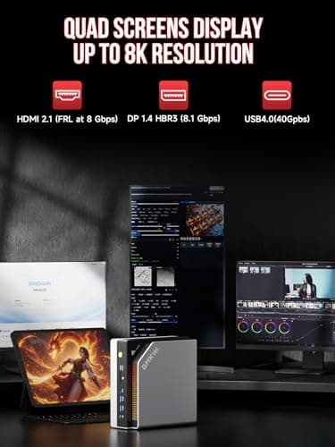 GMKtec EVO-X2 AI Mini PC Ryzen Al Max+ 395 (up to 5.1GHz) Mini Gaming Computers, 128GB LPDDR5X 8000MHz (16GB*8) 2TB PCIe 4.0 SSD, Quad Screen 8K Display, WiFi 7 & USB4, SD Card Reader 4.0 - Image 8