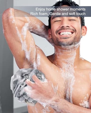 MTDLYICE Loofah Sponge, XXL Large Loofah 100g 4 Pack, Bath Sponge Soft Mesh Shower Loofah for Men, Body Scrub, Shower Pouf Bath Accessories, for Body Wash, Soap (Blue Gray) - Image 5