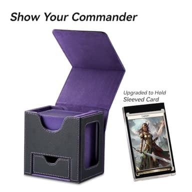 Mage Tech Card Deck Box for MTG Commander - Patented Design, Commander Display, Fits 100 Double-Sleeved Cards, 35pt Card Brick & Dice Tray - Black/Purple - Image 2