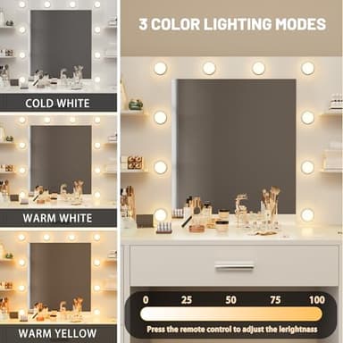 Furmax Vanity Desk with Mirror, LED Lights and Power Outlet Makeup Vanity Table with 7 Drawers and 6 Storage Shelves Dressing Table for Bedroom Dressing Room (White) - Image 4