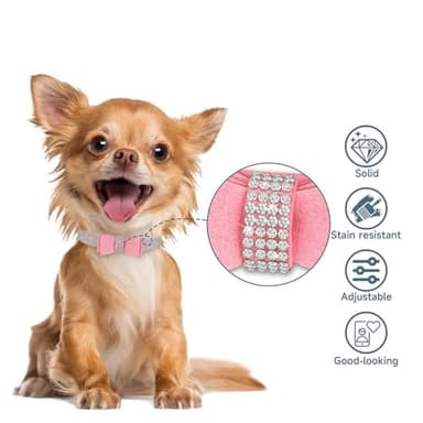 Rhinestone Bowtie Dog Collar for Girls Boys,Cute Dazzling Sparkling Soft Suede Leather Pretty Bling Cat Collars Crystal Diamond Pet for Small Medium Large Puppy Kitty Female Male - Image 5