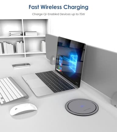 Pop up Outlet for Countertop with 15W Wireless Charger,65W USB C Charging Station,4 Outlets,2 USB C,USB A,Tamper Resistant Receptacle,4.7'' Hole Power Grommet,Office Power Supply,Black - Image 4