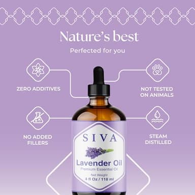 SIVA Lavender Essential Oil - 4 Fl Oz – Natural Lavender Oil - for Diffuser, Face, Skin Care, Aromatherapy, Hair Care, Scalp and Body Massage - with Dropper - Image 2