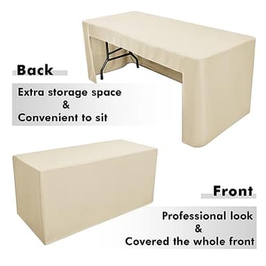 Nasitos 2 Pack Beige 6ft Table Cloth Fitted-Open Back Folding Fabric Table Cover Washable Table Cloth for Rectangular Table, Trade Show, Parties, Wedding, Banquet, Buffet, Jewelry Shows, Craft Fair - Image 4