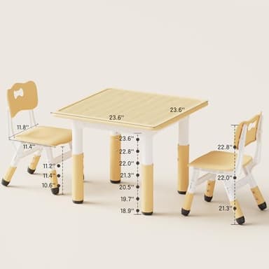 Brelley Kids Table and 2 Chairs Set, Height Adjustable Toddler Desk and Chair Set, Graffiti Desktop, Classroom/Daycare/Home, Children Multi-Activity Table for Ages 2-8 - Image 3
