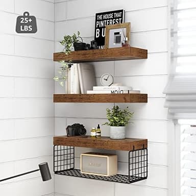 QEEIG Bathroom Shelves Over Toilet - Wall Mounted Floating Shelves Toilet Paper Storage Small Farmhouse Decor Shelf 16 inch Set of 3, Rustic Brown (019-BN3 - Image 6
