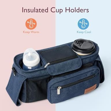 Momcozy Universal Stroller Organizer with Insulated Cup Holder Detachable Phone Bag & Shoulder Strap, Fits for Stroller like Uppababy, Baby Jogger, Britax, BOB, Umbrella and Pet Stroller - Image 7