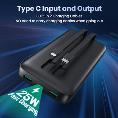 Portable Charger 40,800mAh Power Bank, 25W PD QC 4.0 Fast Charging Portable Phone Charger with Built-in Cables,LCD Display USB C Battery Pack Compatible with iPhone 16/15/14,Android Samsung (Black) - Image 5