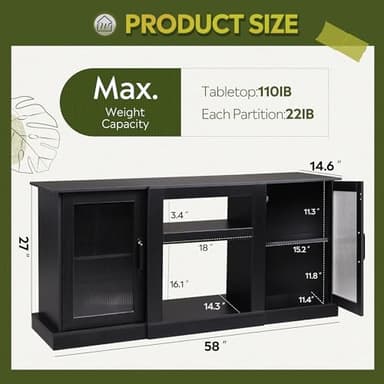 WLIVE Retro TV Stand for 65 inch TV, TV Console Cabinet with Storage, Open Shelves Entertainment Center for Living Room and Bedroom, Black - Image 3