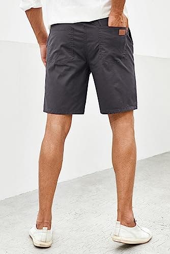 JMIERR Mens Casual Shorts - Cotton Drawstring Summer Beach Stretch Waist Twill Chino Dress Golf Travel Essentials Shorts with Pockets for Men, L, S1 Grey 2 - Image 8