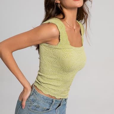 Women Square Neck Crop Tank Tops FP Dupes Love Letter Cami Going Out Tops Slim Fit Lettuce Trim Crop Tops Green, M/L - Image 6