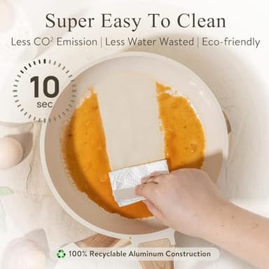 CAROTE 12 Inch Non Stick Frying Pan with Lid,White Granite Nonstick Skillet Omelet Pans, Egg Pan Granite Cookware, PFOS & PFOA Free - Image 5