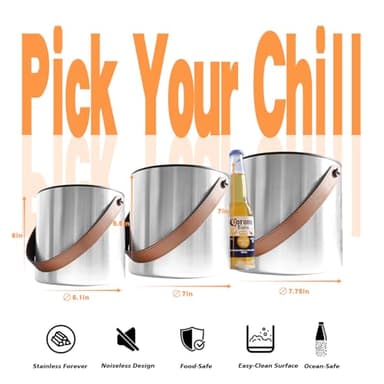 Bakpoco Double-Wall Vacuum Insulated Ice Bucket with Lid, Scoop, Ice Tong, Strainer & Leather Handle Keep Ice Frozen Longer Large Wine Ice Buckets for Cocktail Bar,Parties Chilling Beer Champagne 3L - Image 4