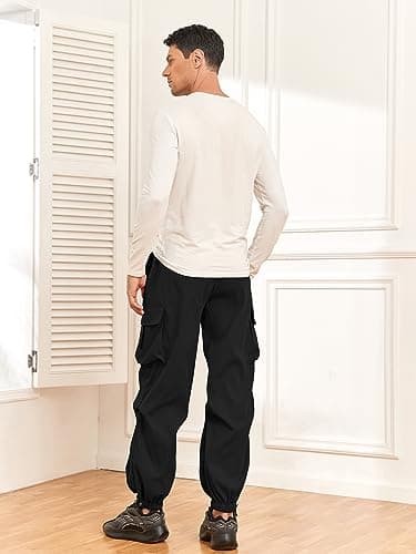 ZAFUL Flat Pocket Parachute Pants for Men Causal Baggy Cargo Pants Unisex Street Y2K Pants Drawstring Trousers Black XL - Image 3