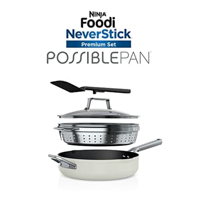 Ninja CW102WH Foodi NeverStick PossiblePan, Premium Set with 4-Quart Capacity Pan, Steamer/Strainer Basket, Glass Lid & Integrated Spatula, Nonstick, Durable & Oven Safe to 500°F, Vanilla Bean - Image 12