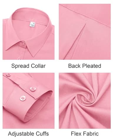 Gleeivy Women's Button Down Shirts Classic Fit Dress Shirt Work Business Casual Long Sleeve Blouse Tops Peach Red 2XL - Image 5