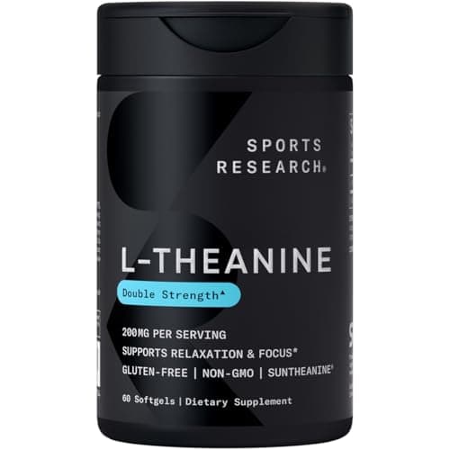 Sports Research Double Strength L-Theanine Supplement - Suntheanine Softgels for Focus, Relaxation & Alertness - Non-Drowsy Support Made with Coconut Oil, Non-GMO & Gluten Free - 200mg, 60 Count - Image 1