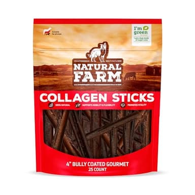 Natural Farm Bully Coated Gourmet Collagen Sticks (4 Inch, 25 Pack) – Real Bully Beef Coated, 95% Natural Collagen Dog Chews, Supports Healthy Joints, Skin & Coat - Best for Small & Medium Dogs - Image 1