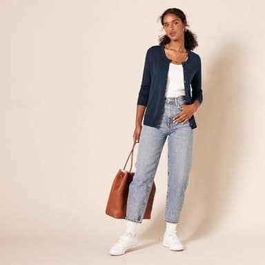 Amazon Essentials Women's Lightweight Crewneck Cardigan Sweater (Available in Plus Size), Navy, 6X - Image 5