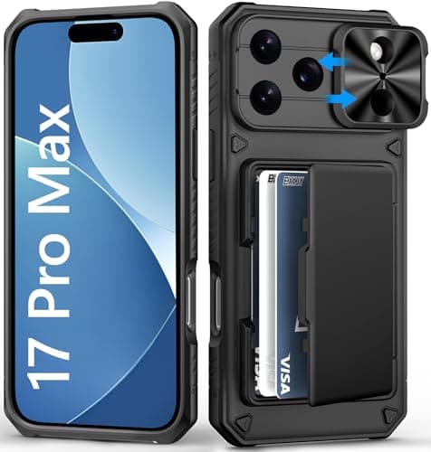 BXYJY for iPhone 17 Pro Max Case Wallet, Card Holder (4-5 Cards), Slide Camera Cover, Military Drop Protection, Rugged Heavy Duty Men Women Protective Phone Case for iPhone 17 Pro Max 6.9" 2025, Black - Image 1
