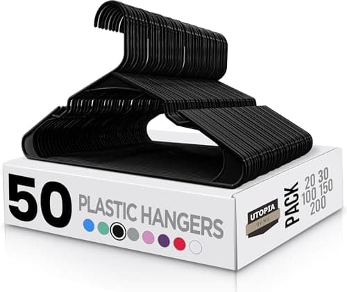 Utopia Home Plastic Hangers 50 Pack - Perfect Space Saving Clothes Hanger - Durable and Strong - Perfect Closet Organizers with Shoulder Grooves (Black) - Image 1