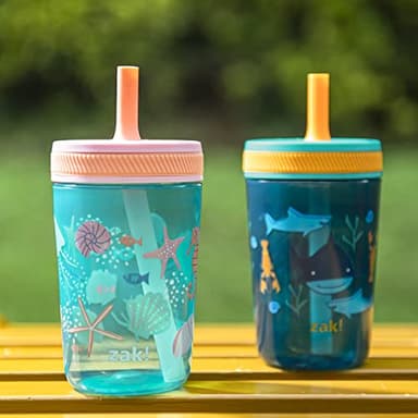 Zak Designs Kelso 15 oz Tumbler Set, (Shells) Leak-Proof Screw-On Lid with Straw Made of Durable Plastic and Silicone, Perfect Cup Bundle for Kids (2pc Set) - Image 3