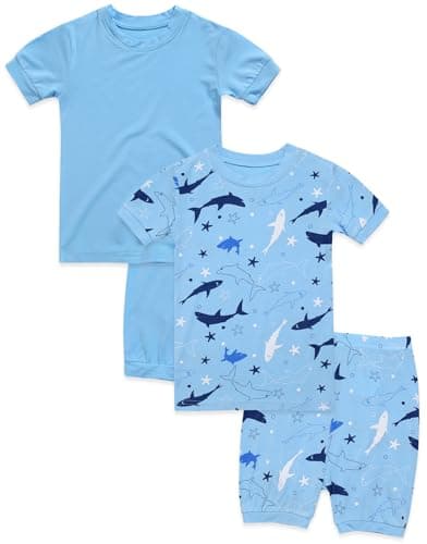 VAENAIT BABY Kids Infant Toddler Sleepwear Pajamas Pjs 4pcs Set Short Colorful Sky+Aqua Shark XL - Image 1