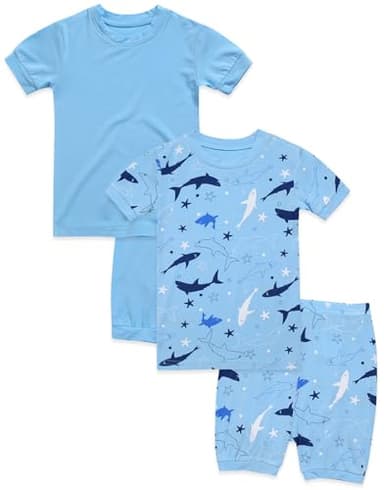VAENAIT BABY Kids Infant Toddler Sleepwear Pajamas Pjs 4pcs Set Short Colorful Sky+Aqua Shark XL - Image 1