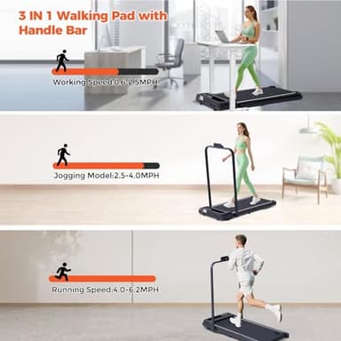 Walking Pad with Handle Bar, 3.0HP Foldable Folding Treadmills for Home Small, 3 in 1 Portable Treadmill with Handles, Small Walking Pad Treadmill Home with Remote Control, 320LB Capacity - Image 2