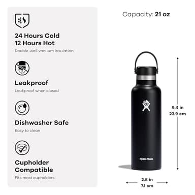 Hydro Flask Water Bottle - Insulated Stainless Steel - Non Spill, Leakproof in 21 Oz Cascade Blue - Image 6