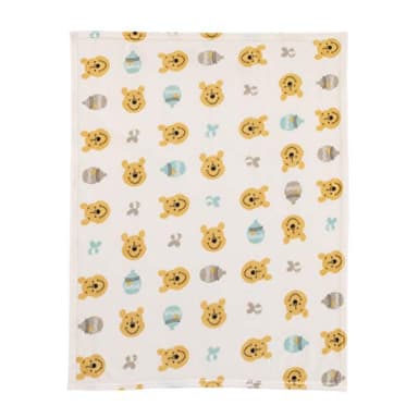 Disney Winnie The Pooh - Ivory, Yellow & Aqua Super Soft Plush Baby Blanket, Ivory, Yellow, Aqua - Image 2