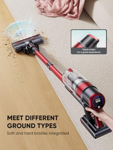 Cordless Vacuum Cleaner, 450W 40Kpa Stick Vacuum with Touch Screen, 55 Mins Runtime Rechargeable Vacuum, Lightweight Powerful Vacuum Cleaner for Home with 1.5L Cup for Pet Hair Carpet Hardwood Floor - Image 6