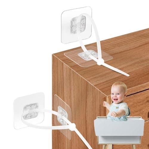 No Drill Furniture Anchors Adhesive (10 Packs) for Baby Proofing, Adjustable Anti-Tip Furniture Wall Safety Straps for Child, Keep Toddlers & Pets Safe from Falling Furniture Like Dresser & Bookshelf - Image 1
