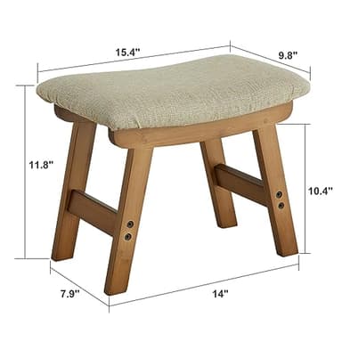 Foot Stool Ottoman Foot Rest Under Desk,Small Stool for Living Room, Bedroom and Kitchen (Brown Legs - Beige Stool Surface) - Image 3