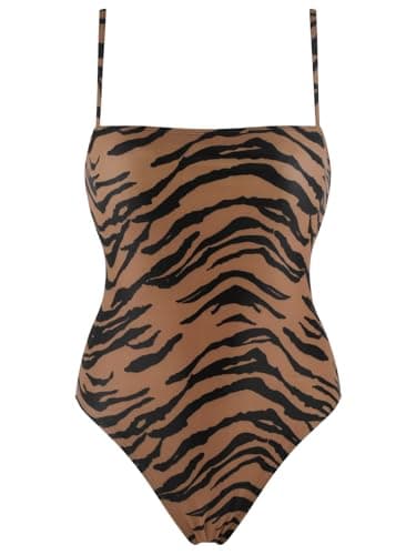 RELLECIGA Women's Zebra Striped High Cut Bandeau One Piece Swimsuits with Adjustable Shoulder Straps Size Small - Image 6